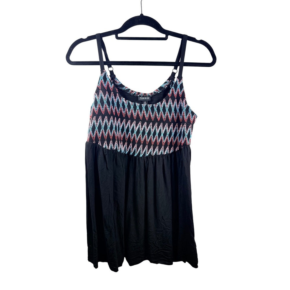 Torrid Womens Black Smocked Embroidered Chevron Babydoll Cami Top Size 00